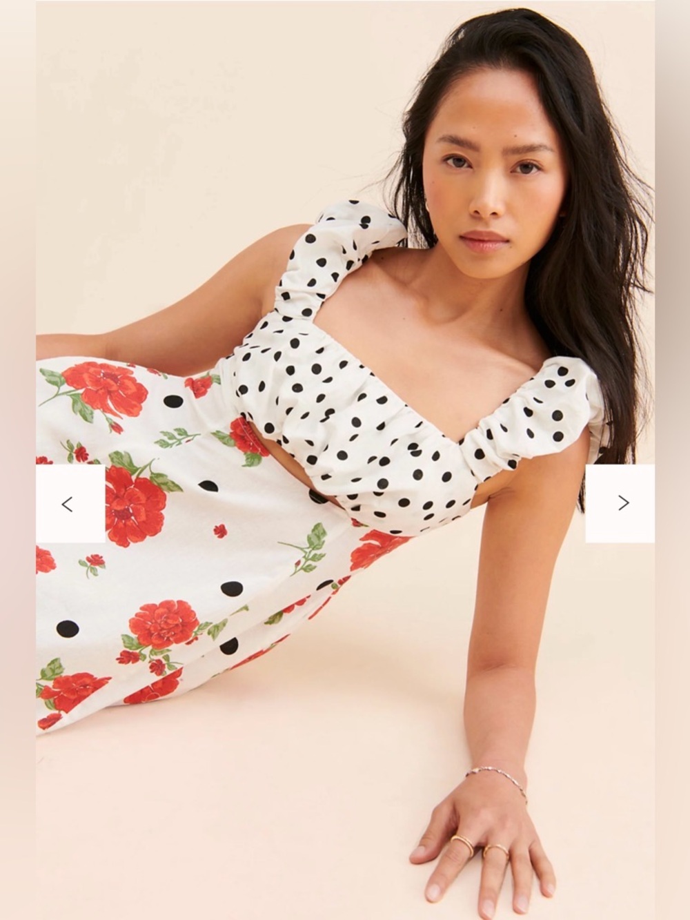 Free People Mixed Print Bom Bom Mini Dress Polka Dot Floral Cottagecore Size M - Picture 4 of 9